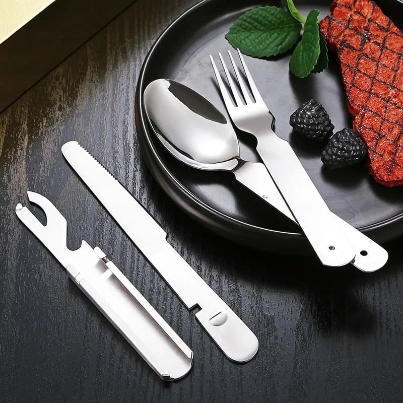 Stainless Steel Portable Outdoor Camping Multi-functional Combination Cutlery Knife and Fork Set Military Fan Fork and Spoon - 4
