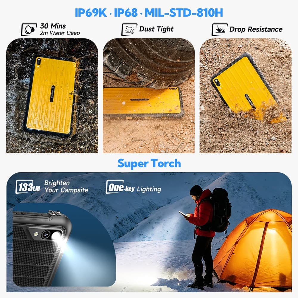 جهاز Ulefone RugKing Pad Pro اللوحي المتين 4G بشاشة 8.68 بوصة و90 هرتز وبطارية 7100 مللي أمبير بنظام أندرويد 16 وذاكرة تصل إلى 16 جيجابايت وسعة تخزين 128 جيجابايت، نسخة عالمية - 5