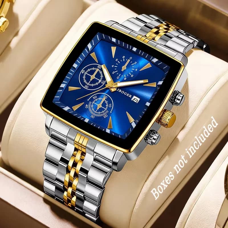 Luxury Square Men Business Watches Fashion Stainless Steel Man Calendar Quartz Wristwatch Reloj Hombre (Without Box) - 2