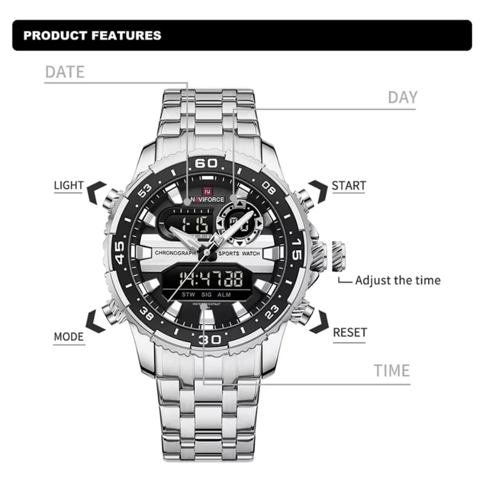 Men's Watches NAVIFORCE Original Trend Brand LCD Display Analog Digital Quartz Man Clock 30m Waterproof Luminous Male Wristwatch - 5