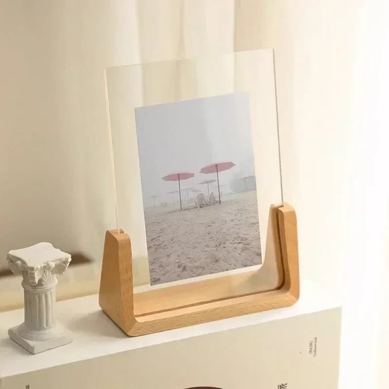 6 Inch Acrylic Picture Frame Wooden Kpop Idol Photo Display Wedding Party Picture Holder Desktop Office Photo Decor Card Holder - 5