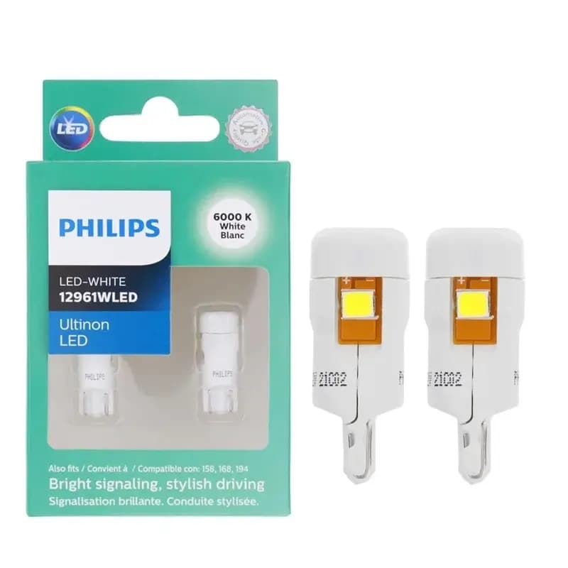 Philips T10 W5W 194 Ultinon LED 6000K Cool White Car Turn Signal Lamp Auto Interior Light Door Reading Plate Bulb 12961ULWX2