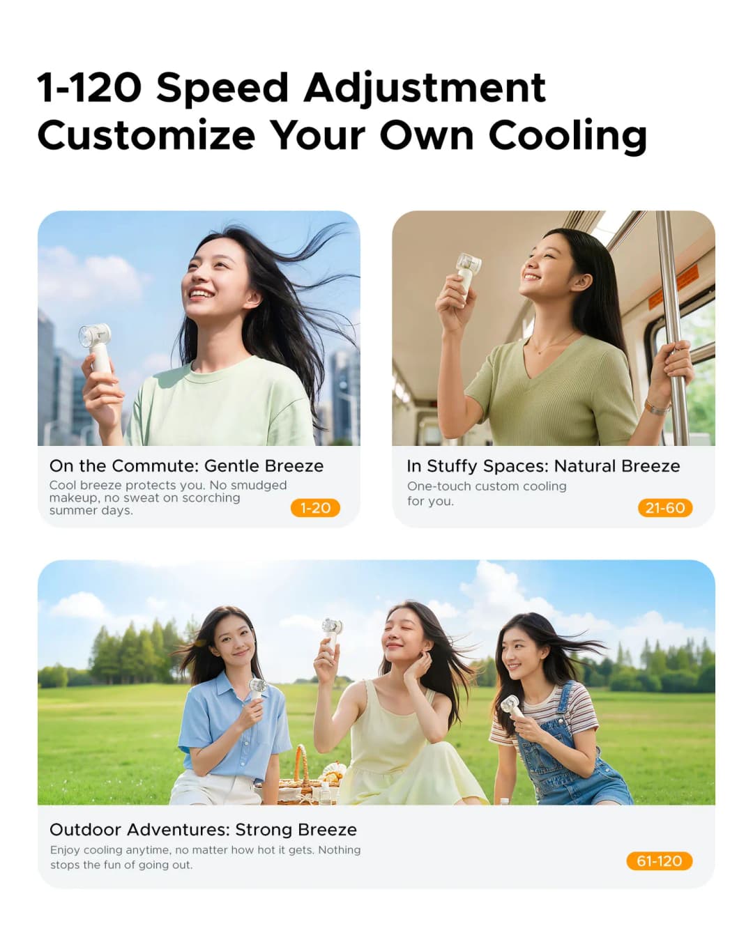 ORICO Portable High Speed Cooling Handheld Fan 3000mAh Rechargeable 120 Wind Speeds Adjustable Mini Foldable Air TEC Cooling - 4