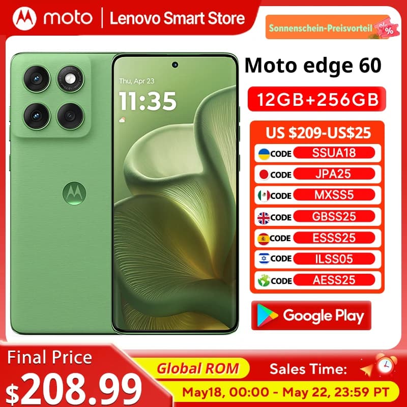 Original Motorola MOTO edge 60 Smartphone 5G Global ROM 6.7‘’ 1.5K 120Hz pOLED Display IP68 MediaTek Dimensity 7400 Cellphone