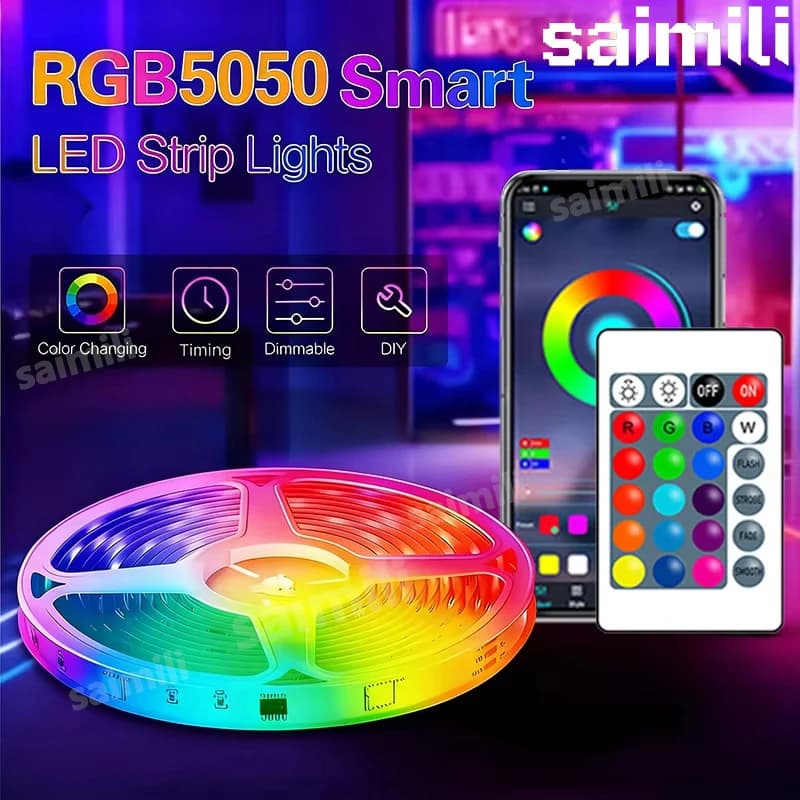 Smart LED Strip Light Supports App and Remote Control Features RGB Color-changing Can Sync with Music for Rooms Parties Decora