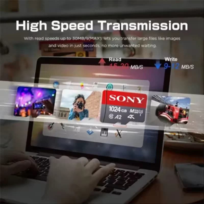 بطاقة ذاكرة SONY Micro SD فئة 10 عالية السرعة 1 تيرابايت، بطاقة فلاش A2 TF للفيديو فائق الدقة 4K، مناسبة لكاميرات Xiaomi والهواتف والطائرات بدون طيار - 6