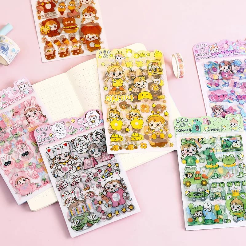 Kawai 4Pcs Pink PET Decorative  Stickers Pack Scrapbooking Stationery School Supplies Korean Stickers - 6