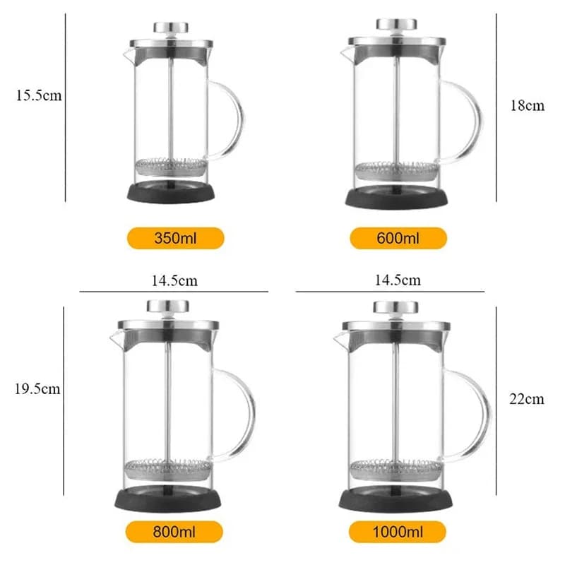 صانع قهوة فرنسي بسعة 350-1000 مل، من الفولاذ المقاوم للصدأ وزجاج البوروسيليكات عالي الجودة، مقاوم للحرارة، إبريق قهوة منزلي - 6