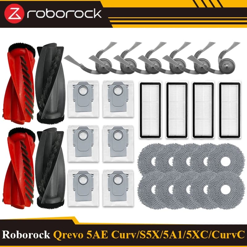 إكسسوارات روبوروك Qrevo 5AE / Qrevo Curv / Qrevo Curv S5X / Qrevo Curv 5A1 مكنسة كهربائية قطعة تنظيف كيس غبار فرشاة جانبية رئيسية فلتر