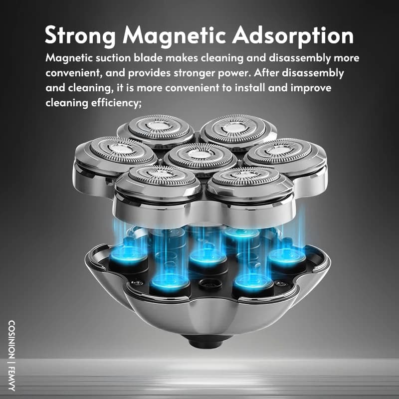 رأس حلاقة كهربائية قابل للاستبدال بامتصاص مغناطيسي بشفرة عائمة 7D مع شبكة سكين مزدوجة ورأس حلاقة واجهة مشتركة احتياطي - 2