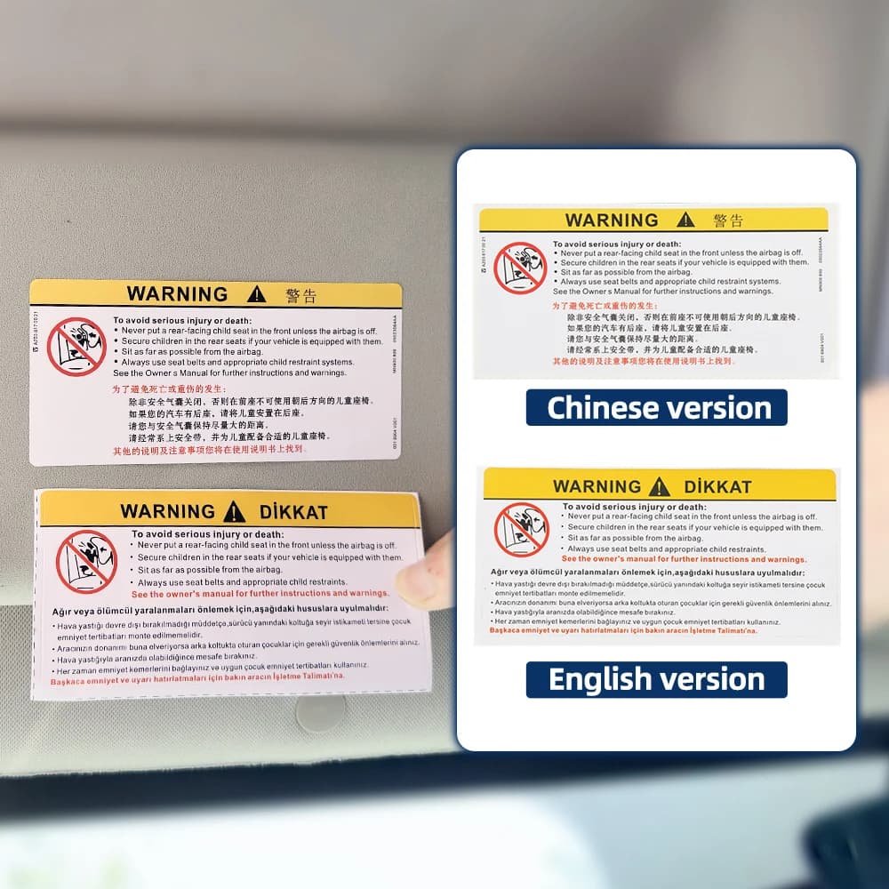 Car Interior Front Sun Visor Makeup Mirror Sticker Airbag Sticker Safety Warning Sticker Warning Board Waterproof Sticker - 2