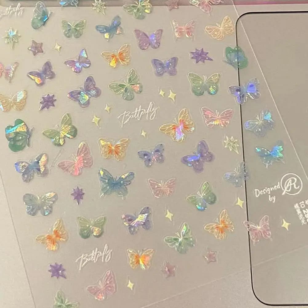 ملصقات أظافر فراشة أورورا، مجموعة لامعة لتزيين الأظافر، ملصقات فراشات، نقوش Y2K، نمط أظافر ثلاثي الأبعاد - 4