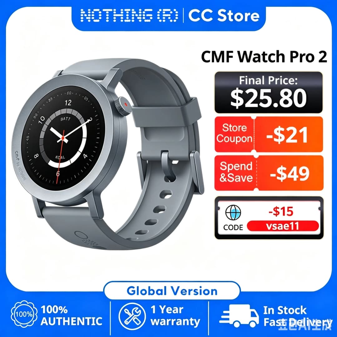 ساعة ذكية Nothing CMF Pro 2 إصدار عالمي بشاشة AMOLED 1.32 بوصة و120 وضع رياضي وGPS متعدد الأنظمة ومكالمات بلوتوث مع إلغاء ضوضاء AI