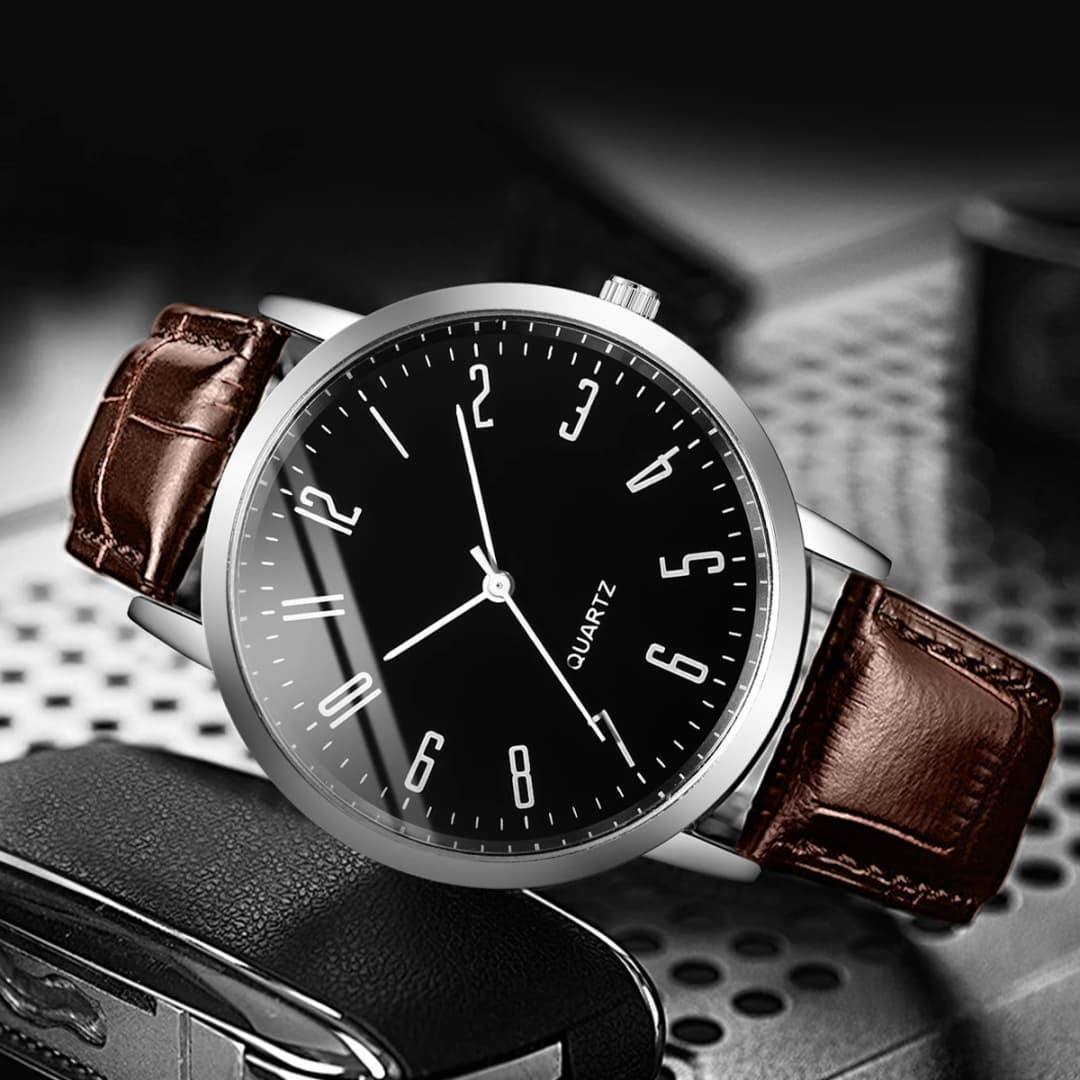 ساعة كوارتز عربية غير رسمية بسوار جلدي، مجموعة أساور عتيقة للرجال - 4