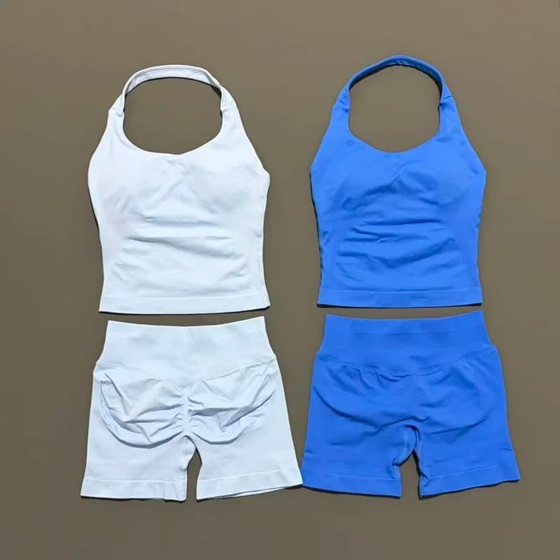 طقم 2 قطعة HISTELLO توب حمالة صدر Strappy شورت ملابس يوجا نسائية بلا خياطة صدرية رافعة للأرداف بنطلون رياضي بدلة جيم - 5