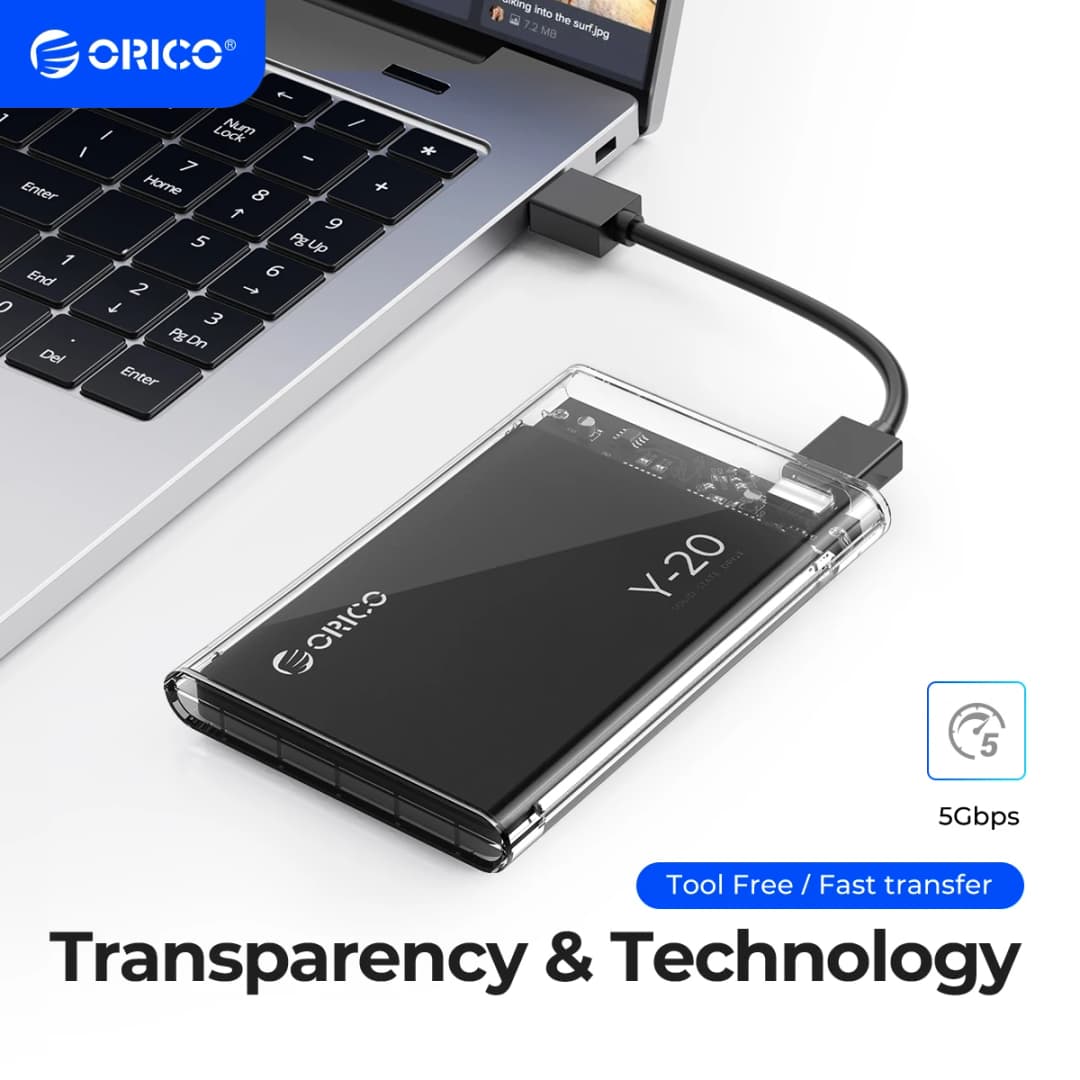 ORICO غطاء محرك الأقراص الصلبة SATA إلى USB3.0 مقاس 2.5 بوصة من النوع C غطاء خارجي لمحرك الأقراص الصلبة لمحرك الأقراص الصلبة/محرك الأقراص الصلبة بسماكة 7-9.5 ملم يدعم UASP