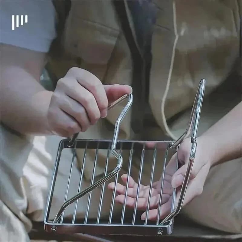 حامل موقد من الفولاذ المقاوم للصدأ للاستخدام الخارجي، طقم حامل شواية باربيكيو صغير قابل للطي محمول للتخييم، حامل قدر وحامل صينية خبز - 4