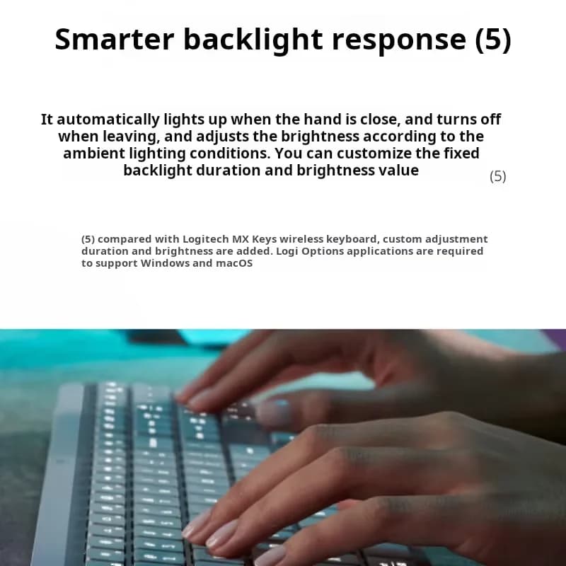 لوحة مفاتيح بلوتوث لاسلكية Logitech MX Keys S، لوحة مفاتيح مكتبية، رقيقة للغاية بحجم كامل، إضاءة خلفية ذكية، مفاتيح هادئة، محمولة - 3