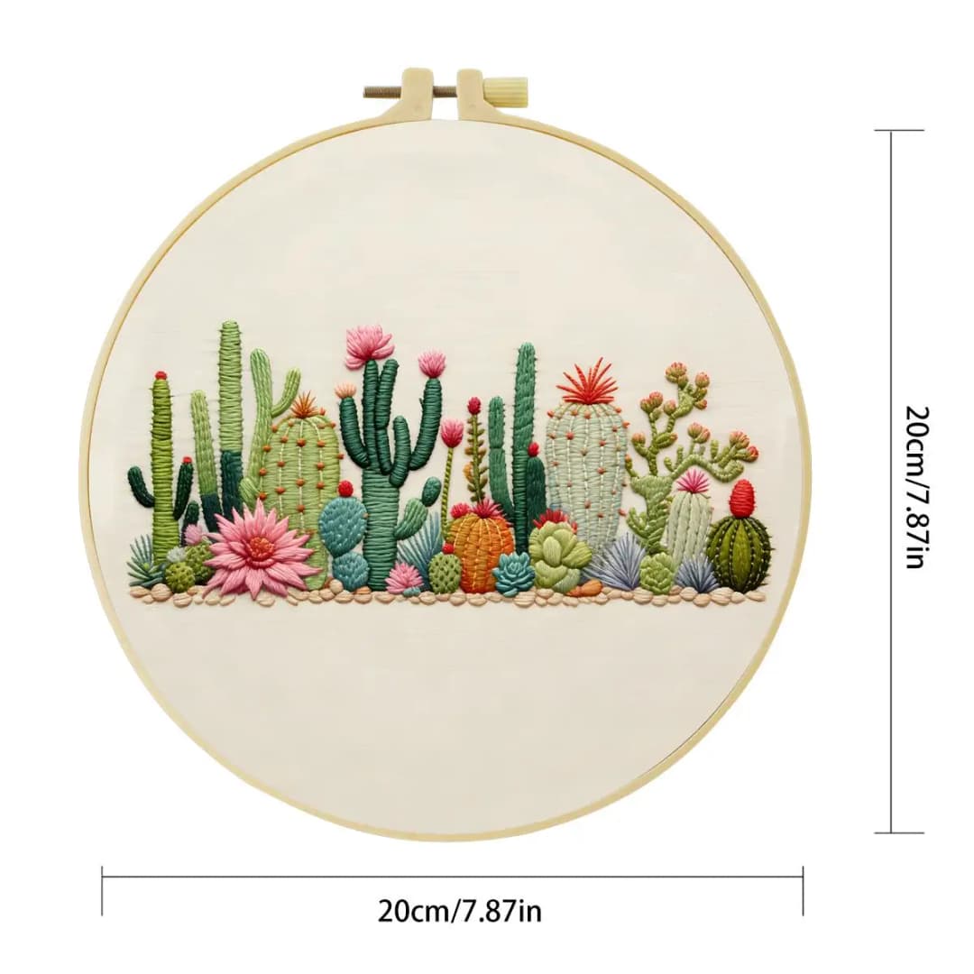 1pc 20X20CM/15X15CM 7.87/6.3inch Plant - Cactus Embroidery Starter Kit DIY Kit DIY Embroidery Kit Manualidades Craft Painting - 5