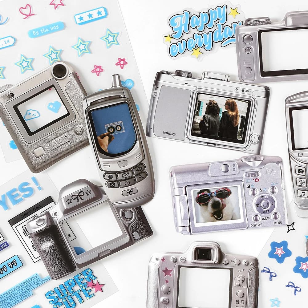 15 قطعة ملصقات الذاكرة الإلكترونية Kawaii Ins حزمة المواد DIY بها بنفسك مذكرات جراب هاتف اليدوية سجل القصاصات ملصقات القرطاسية الجمالية