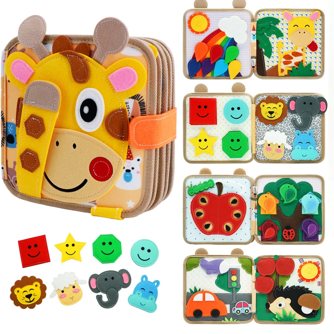 لعبة مونتيسوري لوحة مشغولات الزرافة، كتاب تعليمي هادئ للأطفال من عمر 3 إلى 6 سنوات، لعبة حسية للسفر