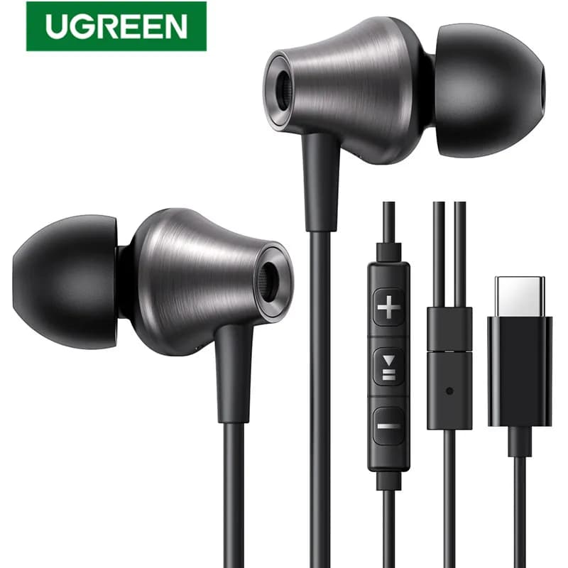 يو جرين سماعات أذن سلكية 3.5mm يو إس بي Type C مع مايك، سماعات أذن سلكية داخل الأذن سماعات ستيريو HiFi، لمعظم الأجهزة مع مقبس 3.5mm