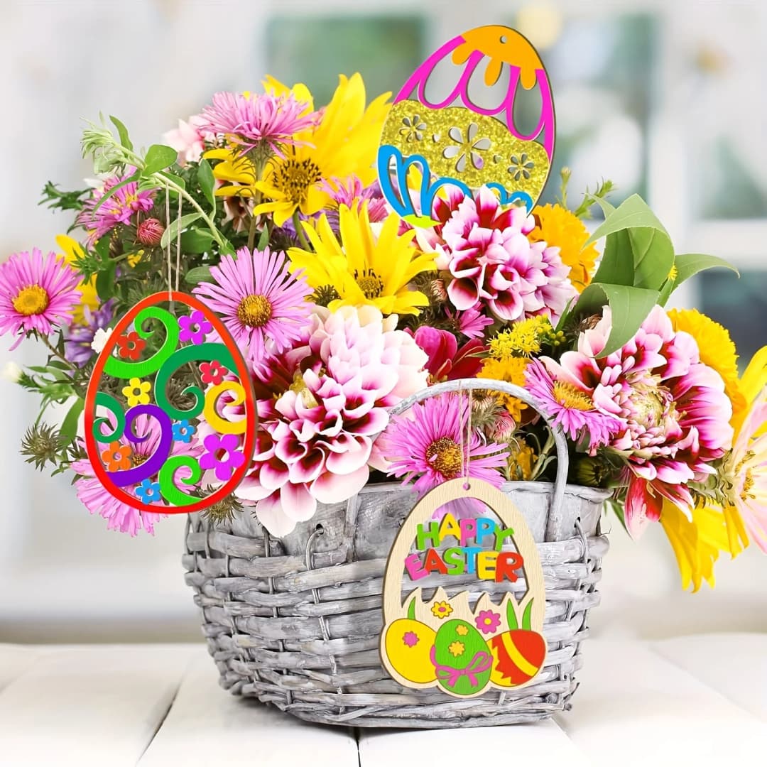 40 قطعة من زينة عيد الفصح الخشبية على شكل أرنب وبيض، غير مكتملة وقابلة للطلاء، زخارف معلقة احتفالية، لوازم الحرف اليدوية - 3