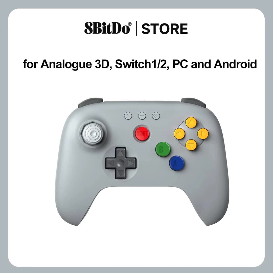 وحدة تحكم 8BitDo 64 بلوتوث مع عصي تحكم بتأثير هول لمحاكاة 3D، نينتندو سويتش، سويتش 2، ويندوز وأندرويد، كمبيوتر