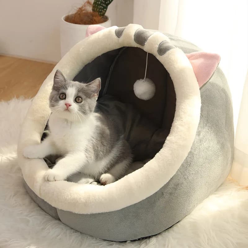 Pet Tent Cave Bed for Cats Small Dogs Self-Warming Cat Tent Bed Cat Hut Comfortable Pet Sleeping Bed Foldable Removable Washable - 2