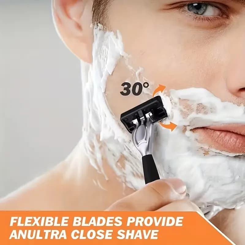 شفرة حلاقة آمنة عالية الجودة للرجال، 6 طبقات من الفولاذ المقاوم للصدأ الألماني، شفرات حلاقة يدوية مع رأس قاطع قابل للاستبدال - 5