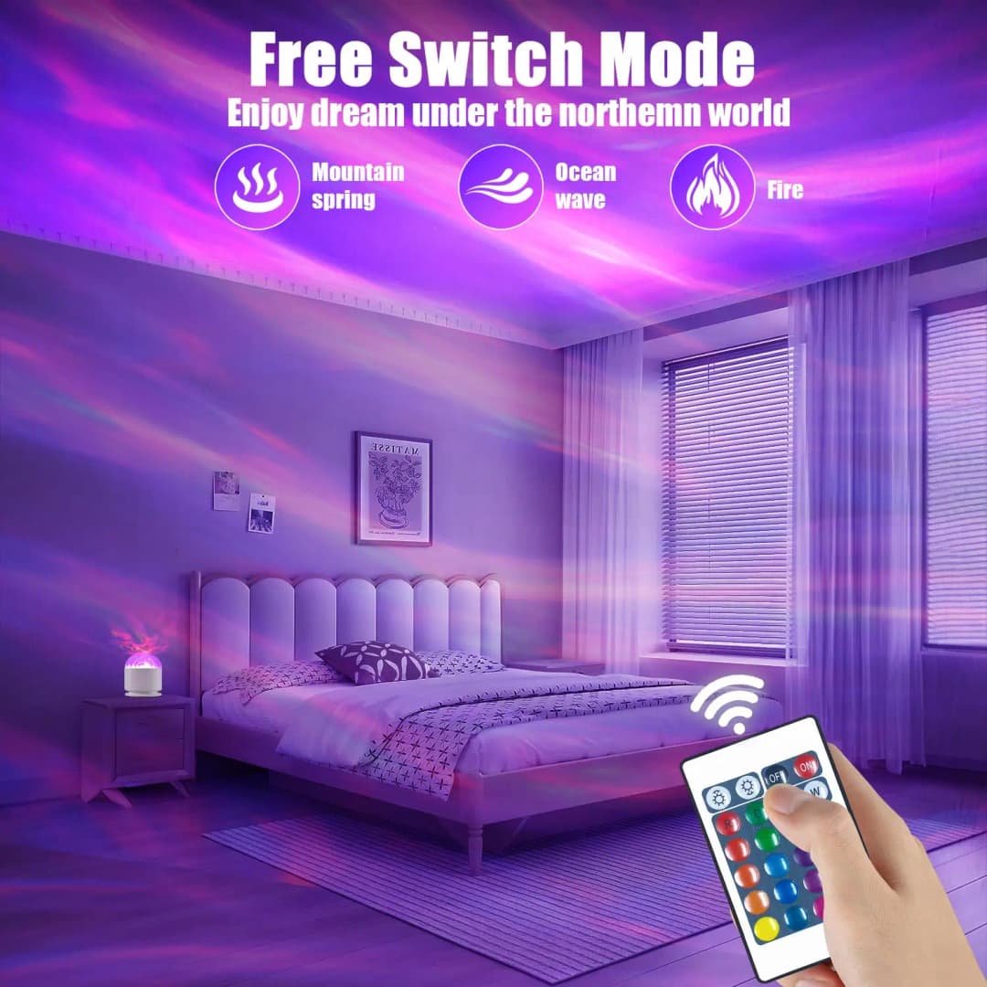 ضوء ليلي LED مرصع بالنجوم Galaxy Northern Aurora/Water Ripple 16 لون 360 ° الدورية RGB USB مصباح جهاز عرض عن بعد الضوء المحيط - 6