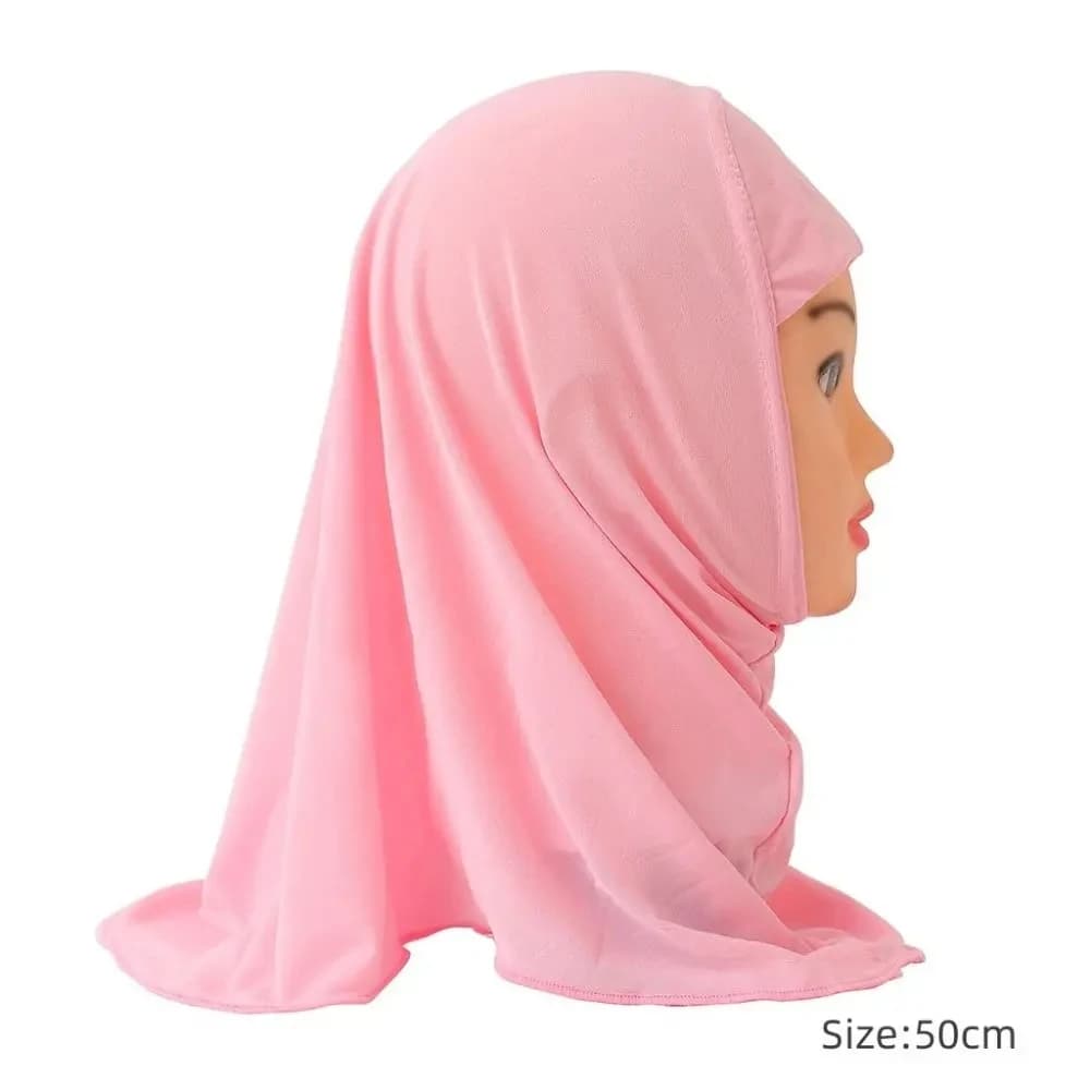 Solid Color Children Hijabs Muslim Girls Kids Hijab Islamic Scarf Shawls Soft Stretch for 2 to 7 Years Old Girls Turban 50cm - 2