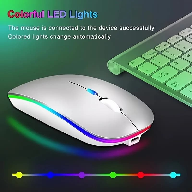 Ultra-Slim Wireless Rechargeable Mouse with LED Lighting, Dual Mode (BT & 2.4G), Compatible with iPad, Laptop, PC, Mac, Windows - 2