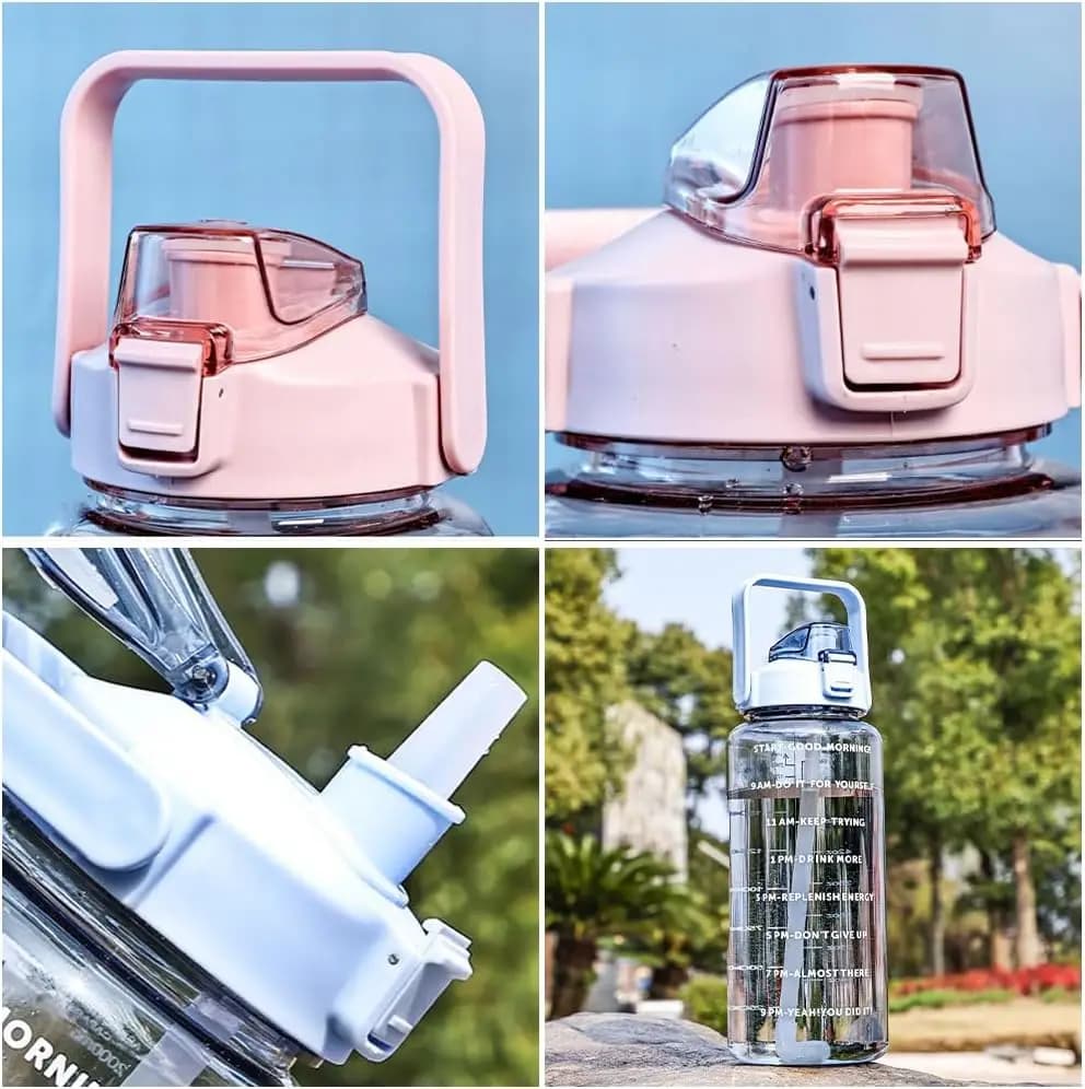 2L Portable 1pc Water Bottle Large Capacity Plastic Straw Water Cup Drink Bottle With Time Marker For Outdoor Sports Fitness - 4