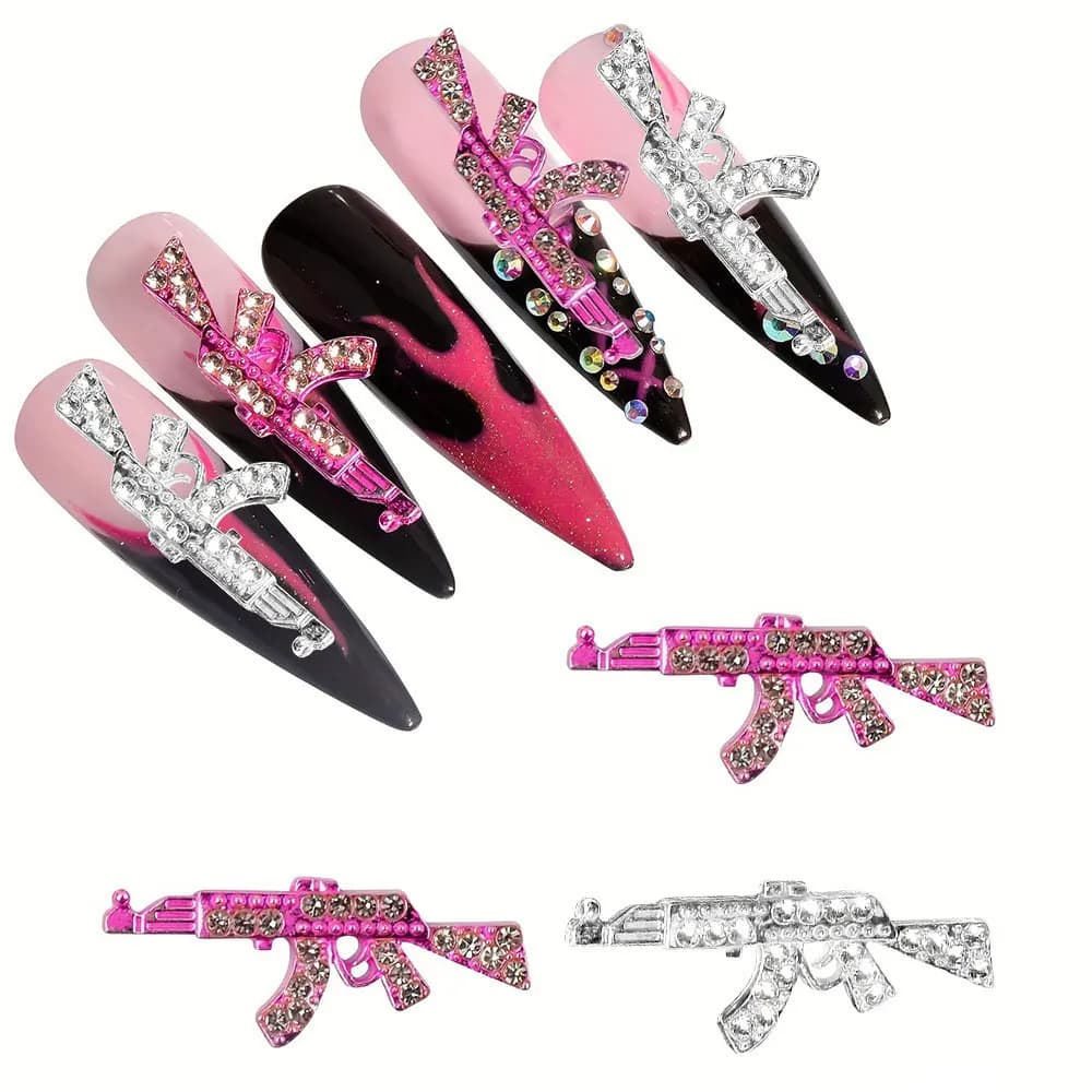 44PCS Gun Nail Charms Nail Art Rhinestone Alloy Gun Dollar Sign Star Nail Luxury Decor for Acrylic DIY Jewelry Nails Accessories - 6