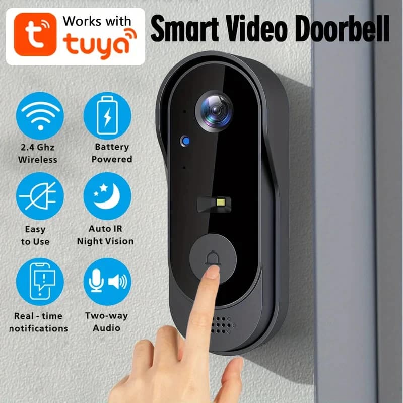 جرس باب فيديو ذكي من Tuya WiFi للمنزل، كاميرا باب ثنائية الاتجاه HD بدقة 1080P، يدعم بطاقة SD وتخزين سحابي، مقاوم للماء