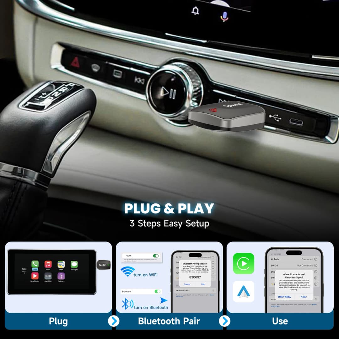 محول Spedal 2 في 1 من سلكي إلى لاسلكي CarPlay ومحول Android Auto لاسلكي توصيل وتشغيل - 3