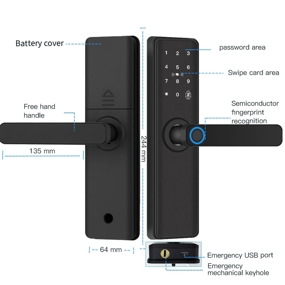 Smart Intelligent External Door Lock Bluetooth-compatible Tuya APP For Wooden Door Lock Digital Electronic Fingerprint - 5