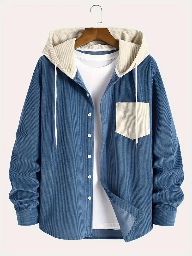 The 2025 new fashion trend spring and autumn corduroy hooded jacket is comfortable and casual for daily commuting for men - 5