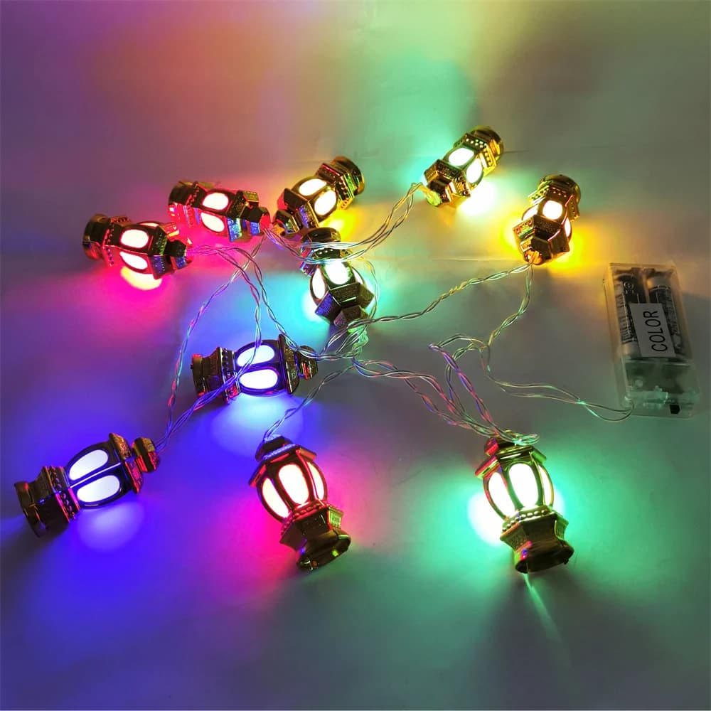 1bag EID Umrah Mubarak Palace LED String Lights Ramadan Kareem Lamp Garland Muslim Islamic Eid al-Fitr Home Party Decoration - 5