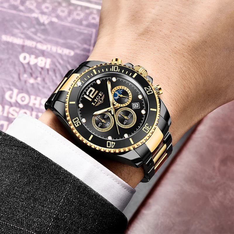 LIGE Men Watch Fashion Full Steel Military Waterproof Quartz Watches for Men Top Brand Luxury Military Chronograph Montre Homme - 5