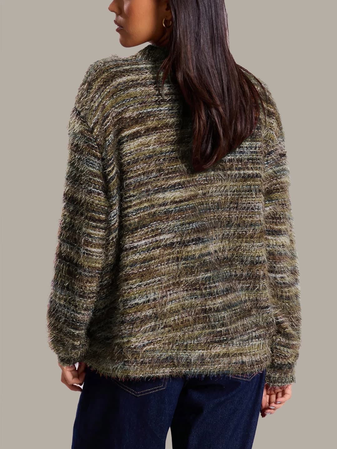 Women's Y2K Drop Shoulder Striped Cardigan, Loose-Fitting Knit Sweater with Buttons, Fall & Winter Fashion, Casual Style - 2