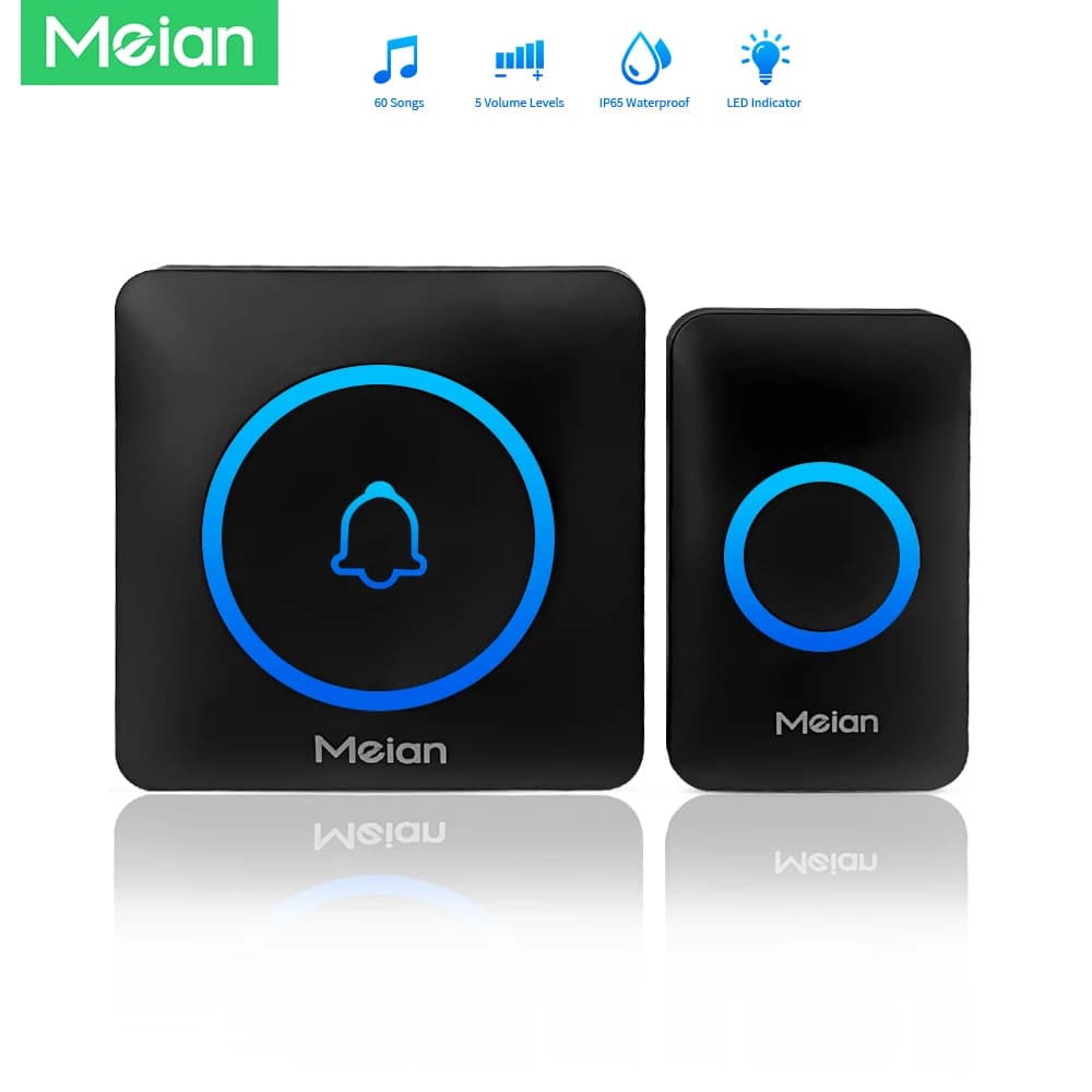 جرس باب ذكي من Meian للمنزل، أمان لاسلكي، مقاوم للماء IP65، 60 نغمة، 5 مستويات صوت قابلة للتعديل
