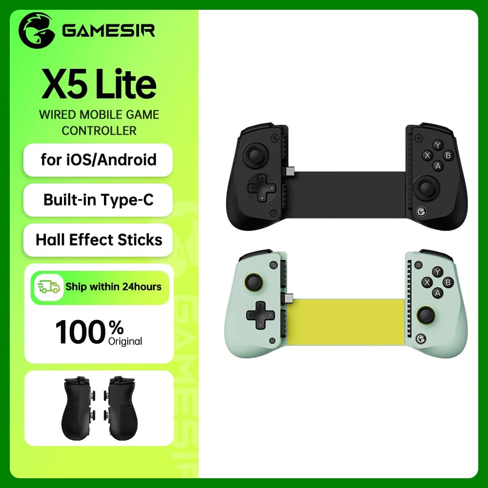 وحدة تحكم الألعاب المحمولة GameSir X5 Lite Type-C لأجهزة أندرويد وiOS مع منفذ Type-C قابل للتحريك ولوحة سيليكون قابلة للتبديل