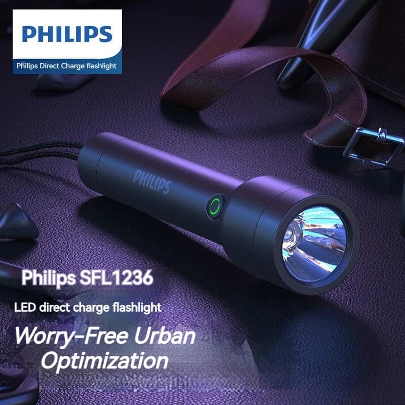 Philips كشاف LED مع شحن USB وبطارية 18650 و 4 أوضاع إضاءة كشاف قوي للدفاع عن النفس والتخييم - 2