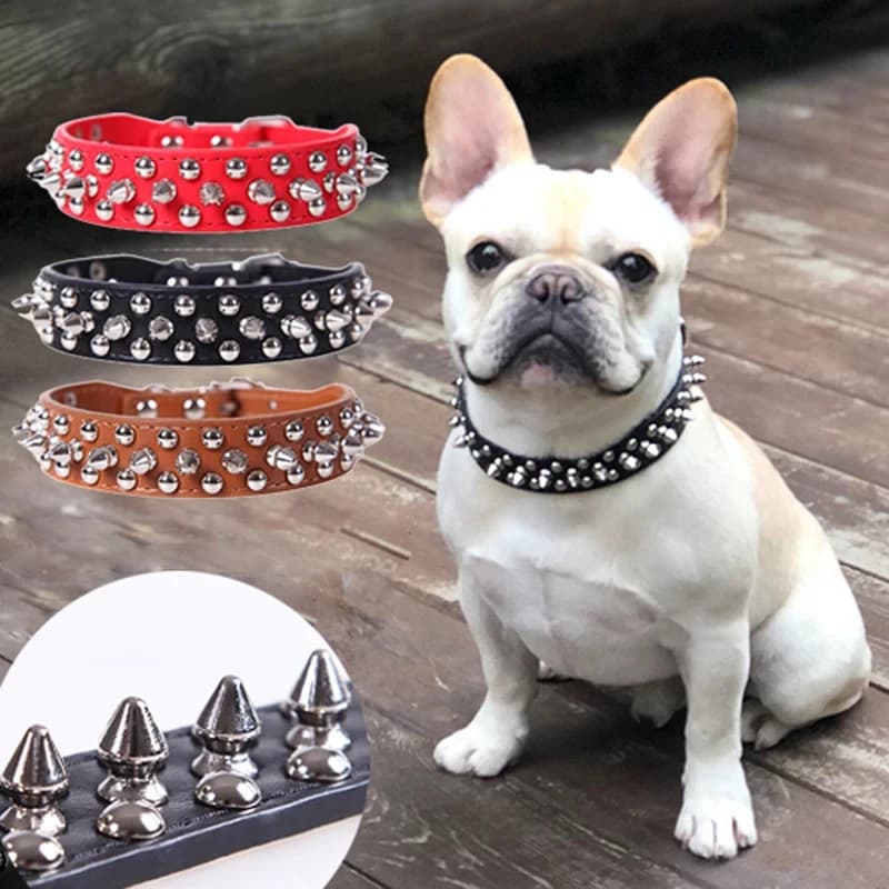 Adjustable Leather Pet Dog collar Neck Strap Supplies PU Leather Punk Rivet Spiked Dog Collar Pet Collars For Small Dog Cat - 2
