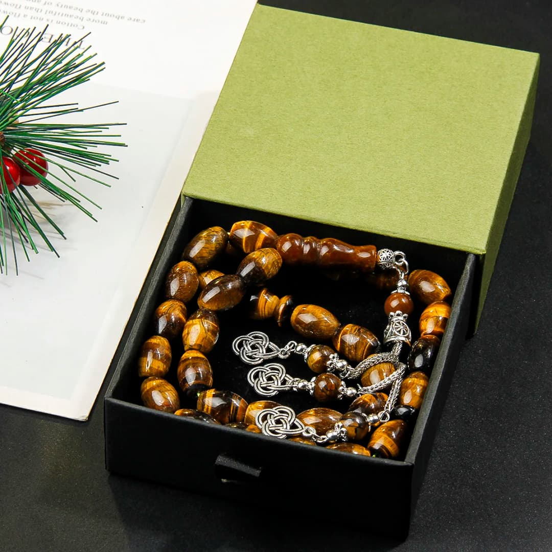 10*14 مللي متر حجر عين النمر الصلاة الحاج الصلاة حبة سوار-مناسبة للصلاة اليومية- يأتي مع علبة هدية رائعة - 3