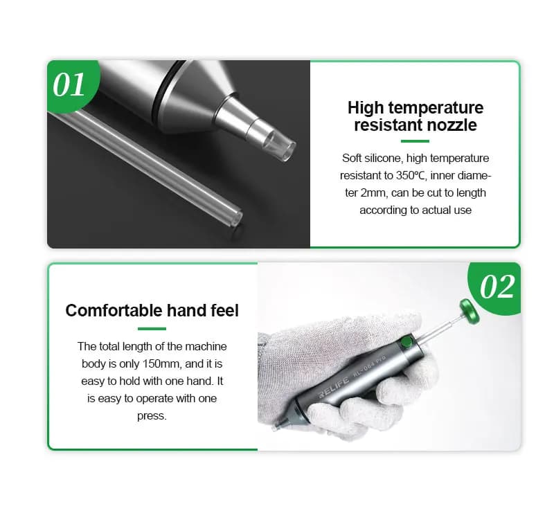 RELIFE RL-084 Pro شفط قوي من سبائك الألومنيوم مصاصة ديسولديرينغ شفط فراغ قوي لإزالة وإصلاح لحام PCB - 6