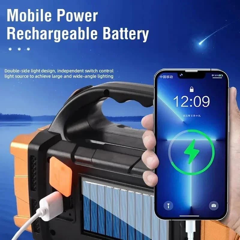 Portable Powerful USB Rechargeable Flashlight Solar LED Light with COB Work Light 4 Gear Charge Mobile Phone Camping Lamp - 3