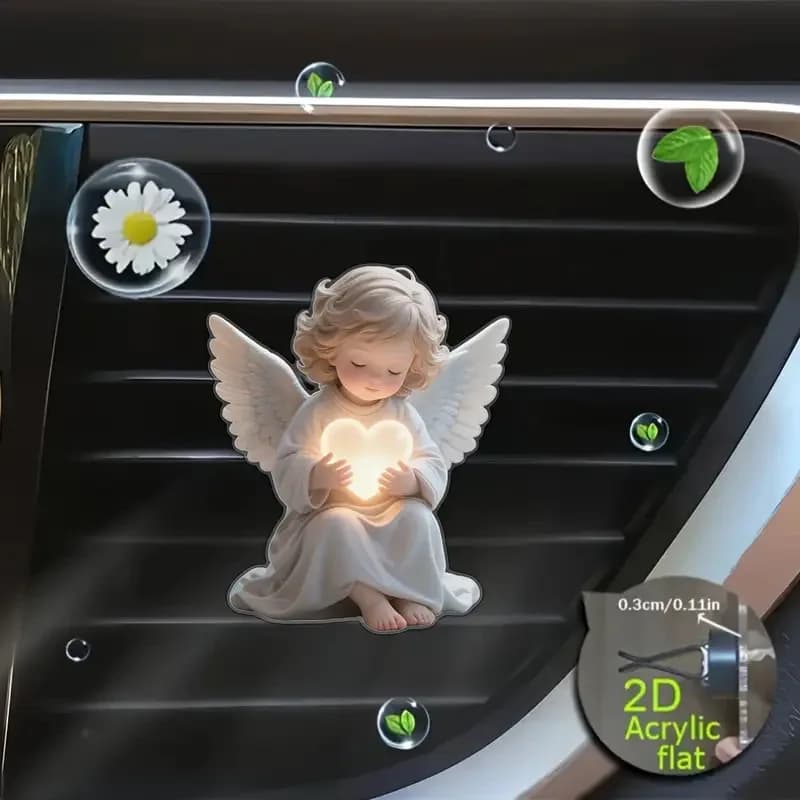 2D Acrylic Angel Holding a Heart Car Air Vent Decoration Clip, Fragrance-Free Car Vent Decoration Clip, Instant Healing in the Car